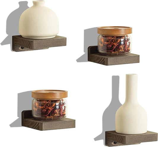 Freezing point Small Floating Shelf for Wall Set of 4 Natural Wood 4Inch Mini Wall Shelves Decor Plant Display Collectibles Mounted Kitchen Bathroom Bedroom Corner Decorative Storage Tiny Stand Coffee
