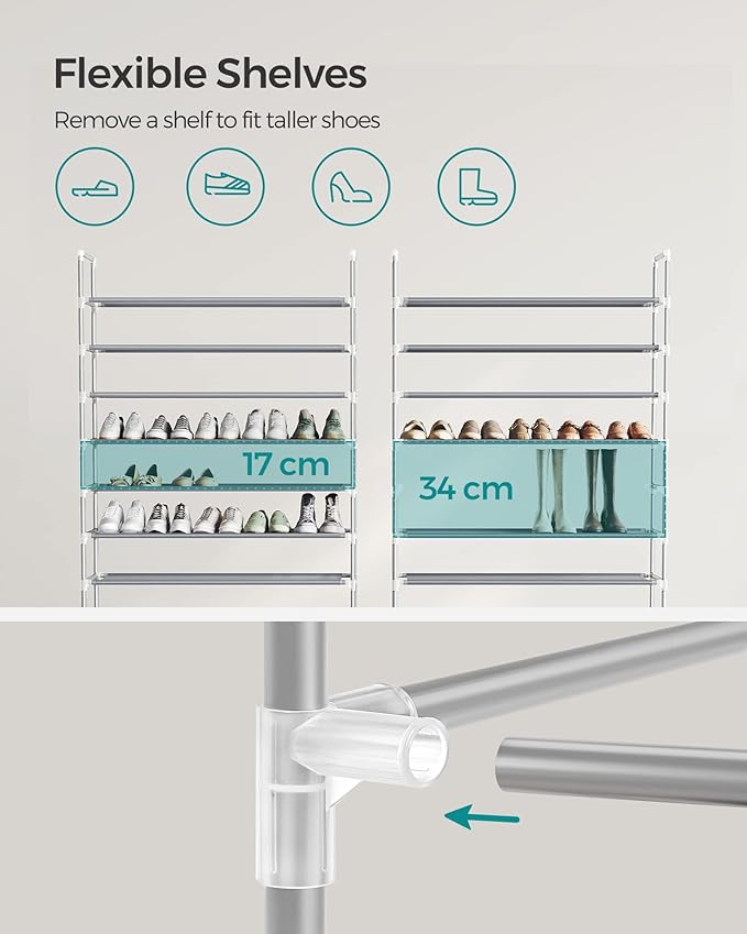 SONGMICS 10-Tier Shoe Rack, Shoe Storage for Hallway Closet, Slim and Space-Saving, Metal Frame, Non-Woven Fabric Shelves, Grey ULSR10G-NeatNest