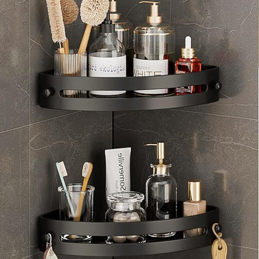 Corner Shower Caddy Shelf,No Punching Design,2-Tier Shower Organizer,Wall Mounted Shower Shelf for Bathroom, Kitchen, Countertop(Black)