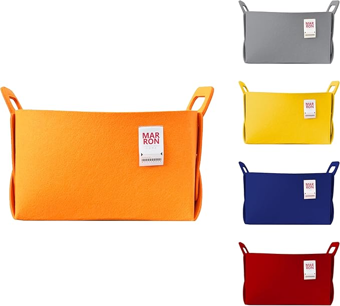 Collapsible Orange Felt Storage Bin Large 14.6"x9.4"x9.4" – Foldable Basket with Handles for Closet, Laundry Room Organization, Toy Storage, Decorative Storage Bins for Shelves Storage-NeatNest