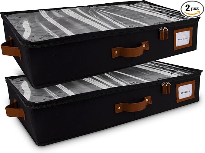 HOMELUX THEORY 2pc Under Bed Storage Containers, Bedroom Under the Bed Drawer Storage Organizer with Bins and Lids, Medium Underbed Clothes Storage Box Ideal for Blanket, Fabric, & Shoes (Black)-NeatNest
