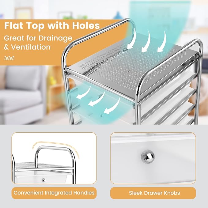 COSTWAY 10-Drawer Rolling Storage Cart, Utility Mobile Trolley with Removable Drawers & Universal Casters & 2 Brakes, Versatile Flexible Drawer Organizer Cart for Home, Office (Clear)-NeatNest