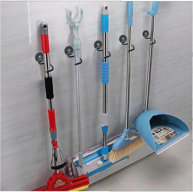 2PCS Magnetic Broom Rack Magnetic Hook S-Shaped Wall-Mounted Stainless Steel Heavy Duty Broom Mop Handle Holder for Kitchen Garage