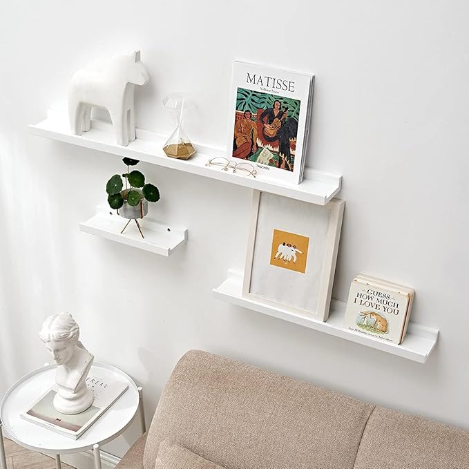 12 Inch Floating Shelves Wall Mounted, Solid Wood Wall Shelves for Decor and Storage, Picture Ledge Shelf for Bedroom/Bathroom/Living Room/Kitchen/Laundry Room, White Color, 12*4*1.5, 1 Pack-NeatNest