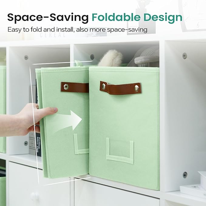 6-Pack Collapsible Fabric Storage Cubes with Handles & Label Holders, Closet Cube Home Organizer Bins (Sage Green, 10.5 * 10.5 * 11 inch)