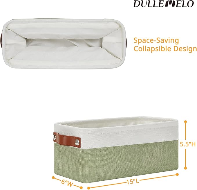 DULLEMELO Narrow Storage Basket for Bathroom, Toilet Paper Holder, Canvas Storage Basket for Organizing (White & Green)-NeatNest