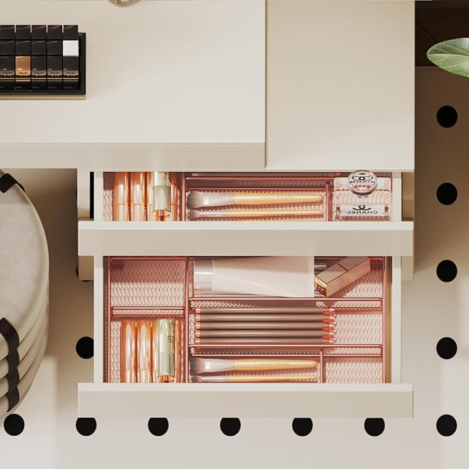 Desk Drawer Organizer Tray, Mesh Desk Organizer, Office Drawer Organizer, Desk Accessories & Workspace Organizers, Suitable for Tools, Pencils, Office Supplies Storage (Rose Gold)-NeatNest