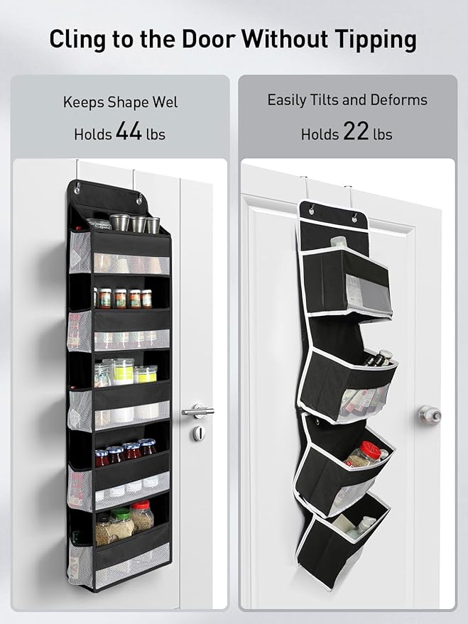 Yecaye 1 Pc Over the Door Organizer with 5 Bins 10 Side Pockets, 44lbs Load Hanging Bathroom and Bedroom Organizer, behind the Door Hanging Organizers for Nursery Newborn Baby Essential Stuff Black-NeatNest