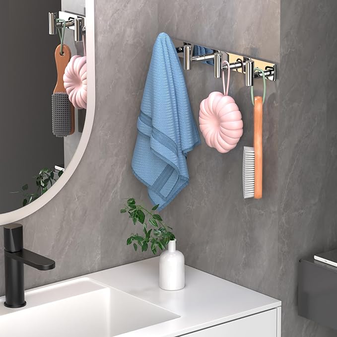 Wall Mounted Coat Rack-4 Hooks, Heavy Duty Stainless Steel Hook Rail for Towel Coat Hat Purse Bag Jacket, Towel Hooks for Entryway Bathroom Kitchen (Glossy 4 Hooks - 1 Pack)-NeatNest