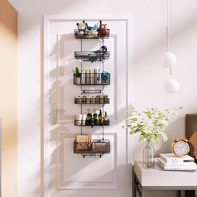 HapiRm Over Door Organizer Storage - Separable Door Organizer Hanging with 6 Metal Large Capacity Baskets for Bathroom Bedroom Kitchen Pantry Closet (Black)