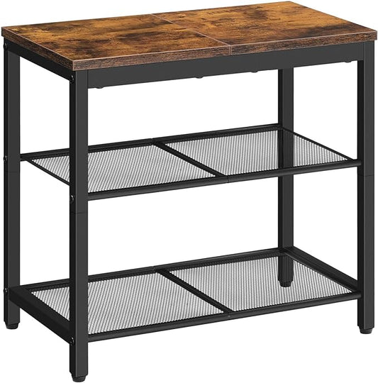 HOOBRO Shoe Bench, 3-Tier Shoe Rack, Industrial Shoe Organizer Storage Bench, 19.7 inches Entry Bench with Mesh Shelves, for Entryway, Living Room, Hallway, Easy Assembly, Rustic Brown BF50HX01-NeatNest