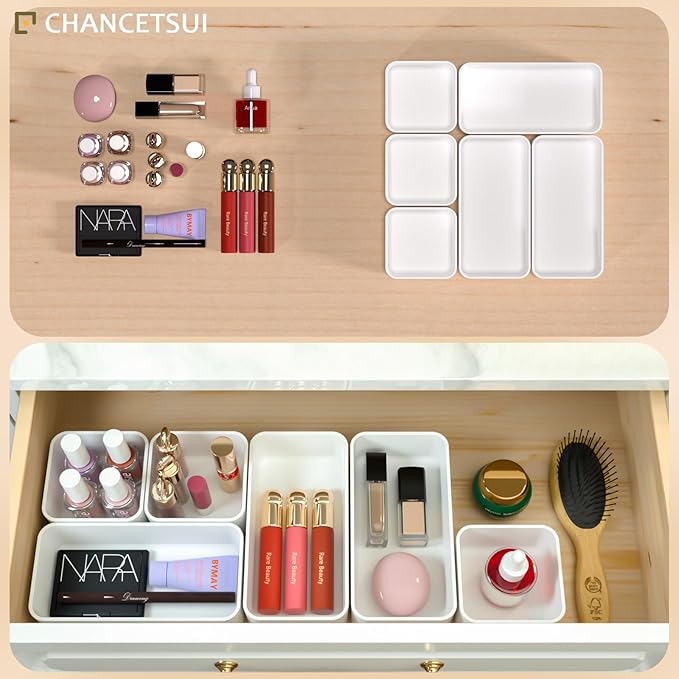 CHANCETSUI White Makeup Drawer Organizer for Vanity: Bathroom Cosmetic Organizers Trays and Storage, Stackable Plastic Drawers Organization.-NeatNest