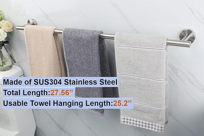 28 Inch Towel Bar for Bathroom 9/12/16/24/28/33 Inch Kitchen Hand Towel Holder Brushed Nickel SUS304 Stainless Steel RUSTPROOF Wall Mount Towel Rod (1, Brushed Nickel, 28 Inch)