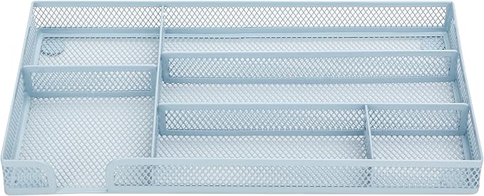 Annova Desk Drawer Organizer/Storage Tray - Metal Mesh with Dividers for Pens, Desktop Accessories, Bathroom, Kitchen, Makeup and Office Supplies (Small, Morandi Blue)-NeatNest