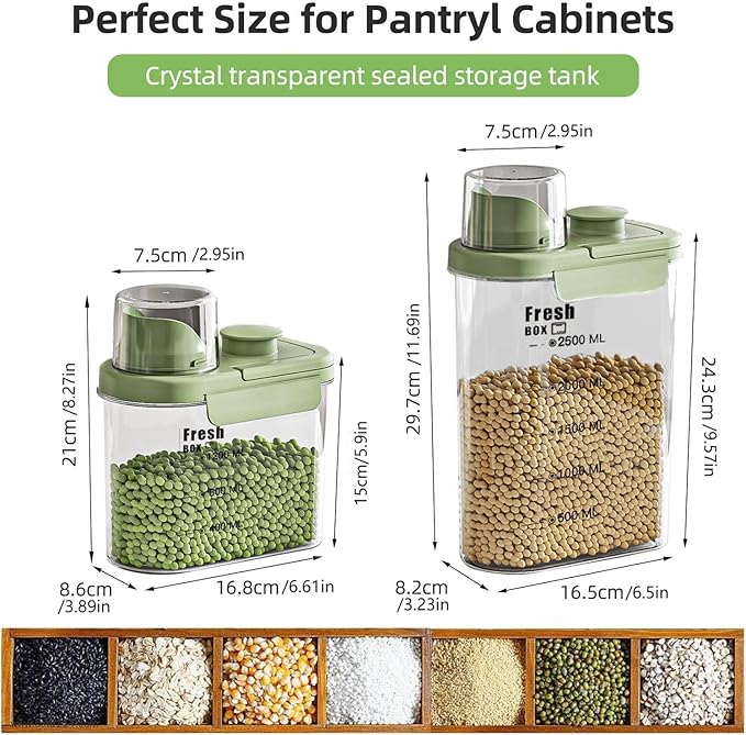 Airtight Rice Storage Container,with Pour Spout & Measuring Cup, BPA-Free - Transparent Dry Food Canister for Cereal, Flour, Pet Food, Oatmeal, Pantry Storage (Cream Yellow, 2800ml)