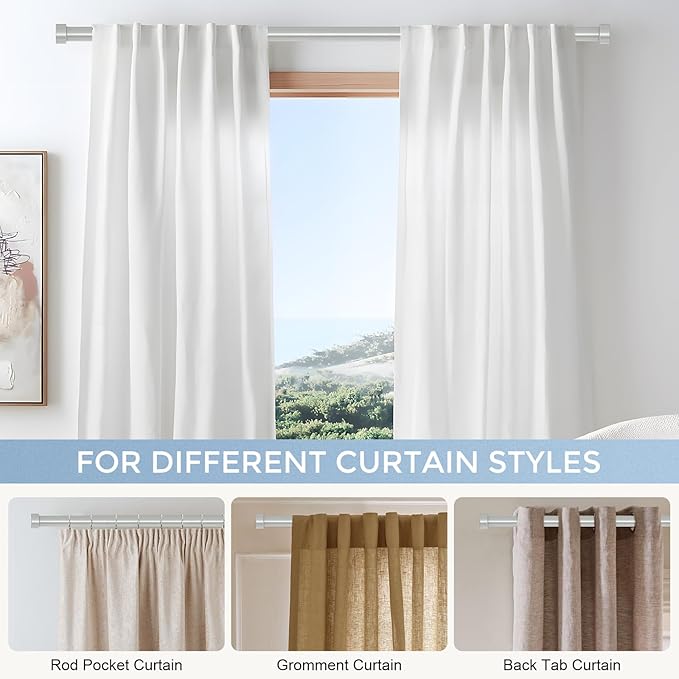 2 Pack Curtain Rods for Windows 18 to 45 Inch(1.5-3.75 Feet),Silver 1'' Diameter Drapery Rods with End Cap Style Design,Modern Adjustable Heavy Duty Curtain Rod,Size:18''-45''
