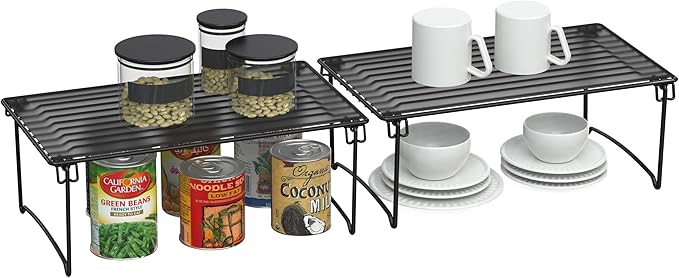 Deco Brothers Stackable Cabinet Shelf Organizer, 2 Pack, Black-NeatNest
