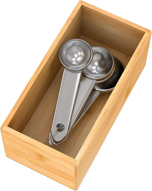 Bamboo Drawer Organizer Utensil Holder for Kitchen, Small Wood Silverware Storage Organizer, Stackable Box Tray for Cutlery, Flatware, Bathroom Caddy for Makeup, Perfume, Jewelry, 6x3x2.5 Inch-NeatNest