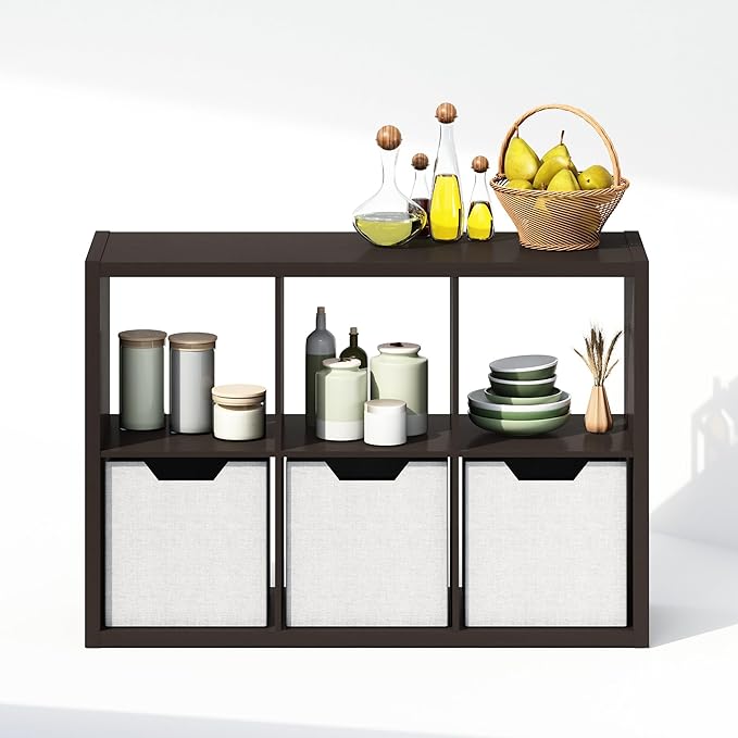 Furinno Cubic Open Back Multipurpose Clothing & Closet Storage Organizer Shelf, 6-Cube, Black Dark Oak