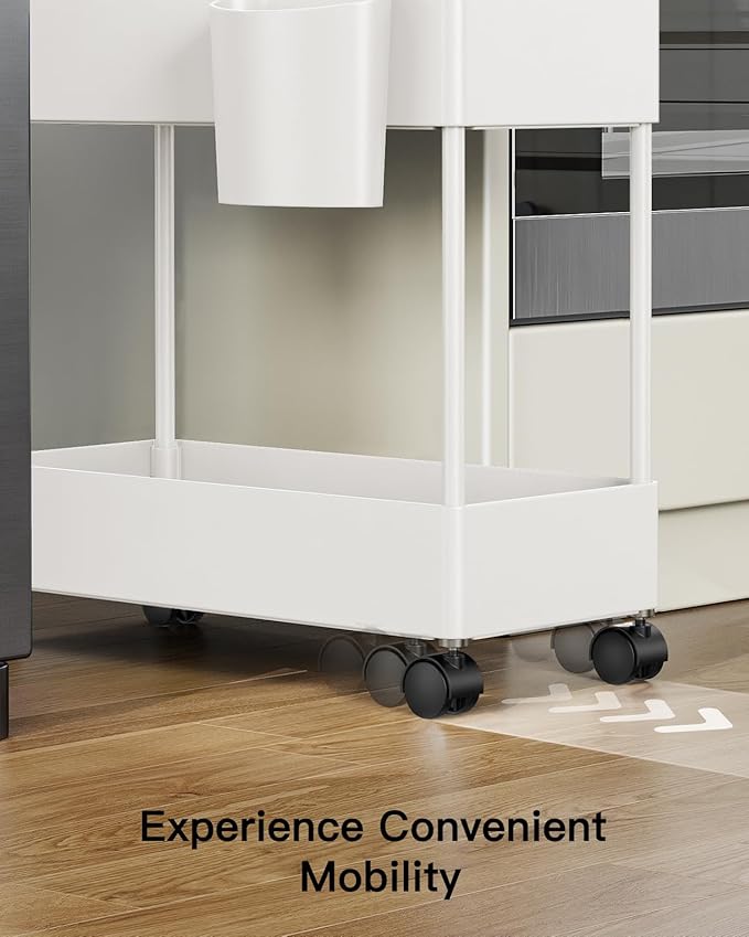 Pipishell Slim Storage Cart with Wheels, Bathroom Cart Organizer Bathroom Storage Small, Rolling Cart for Bathroom, Laundry Room, Kitchen, Narrow Space, White PIUC04W-NeatNest