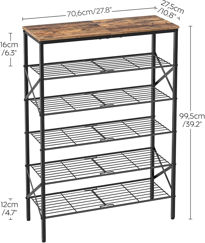 6-Tier Shoe Rack, Shoe Storage Organizer for Closet, Free Standing Shoe Organizer with Metal Mesh Shelves, 24 Pairs of Shoes, Rustic Brown and Black SS06BR-NeatNest