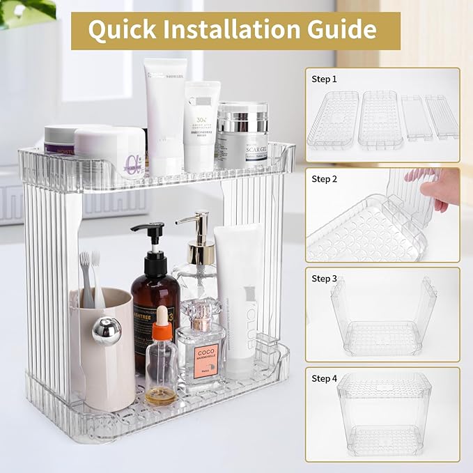 Acrylic 2 Tier Bathroom Counter Organizer,Makeup Organizer for Vanity,Clear Organizer Shelf for Kitchen Sink Countertop Storage,Perfume Tray for Dresser,Decor Tray for Skincare Cosmetics