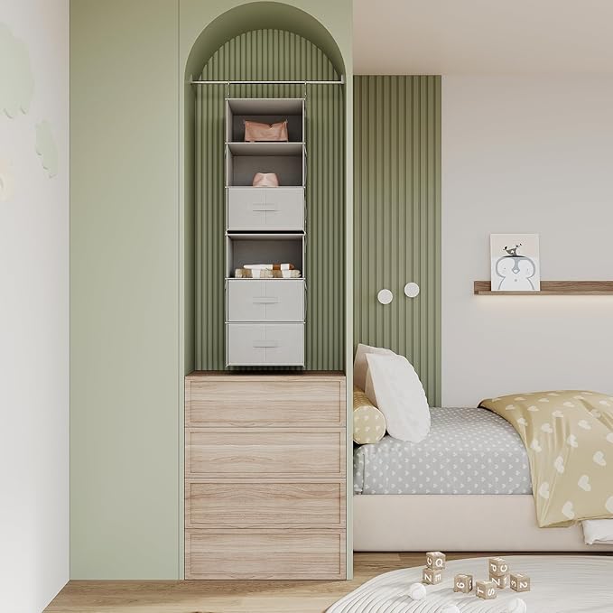 Vailando 6-Shelf Hanging Closet Organizer, 2 Separable 3-Shelf Hanging Shelves with 3 Drawers for Wardrobe, Nursery, Baby Clothes Organization and Storage-NeatNest