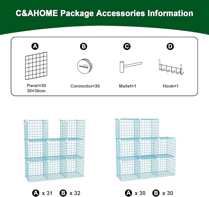 C&AHOME Wire Cube Storage, 8 - Cube Organizer Metal C Grids, Modular Shelves Units, Closet Organizer, Ideal for Home, Office, Living Room, 24.8" L x 12.4" W x 48.4" H, Blue UWCS3008B
