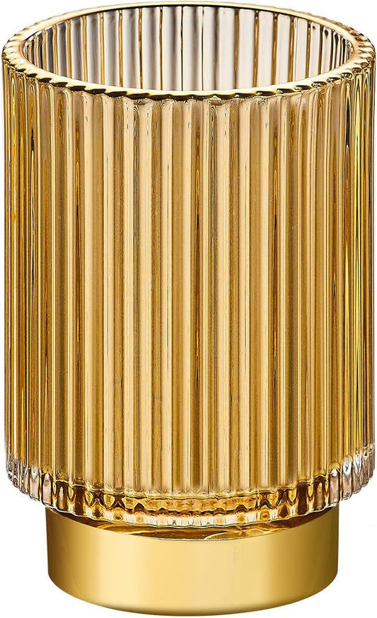 Makeup Brush Holder Organizer,Toothbrush Holders,Desk Pen Pencil Holder,Multifunctional Vintage Glass Brush Cup（L/Gold/A3-7-US）-NeatNest