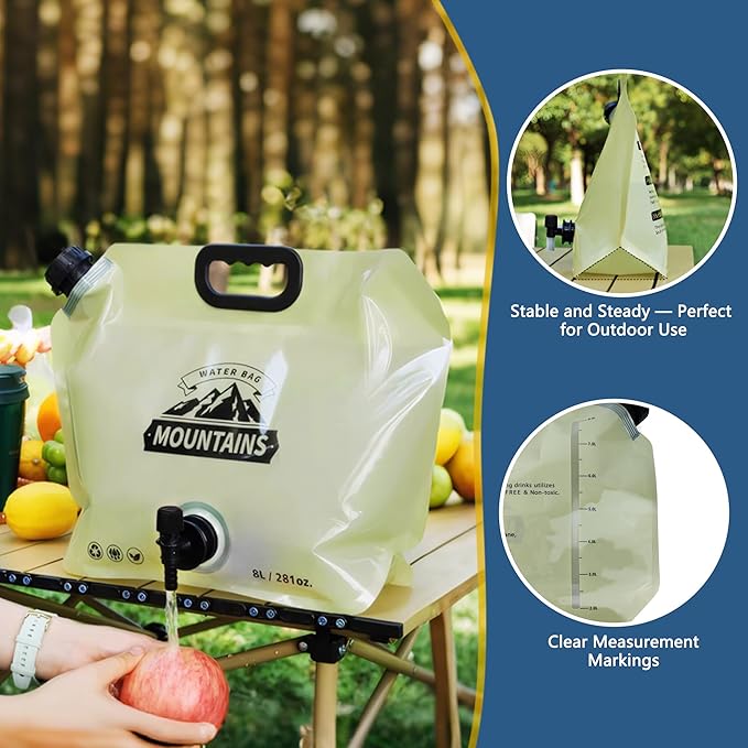 Camping Water Jug 2.1 Gallon Collapsible Water Container Portable Water Bag for Travel Outdoor Hiking BPA Free Lightweight (Beige (2.1Gal), 1)-NeatNest