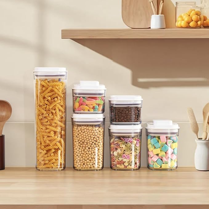 Food Airtight Containers storage with Lids One Button Open/POP UP/Kitchen Storage Organization for Coffee Tea Brown Sugar Cereals 350ml x 1
