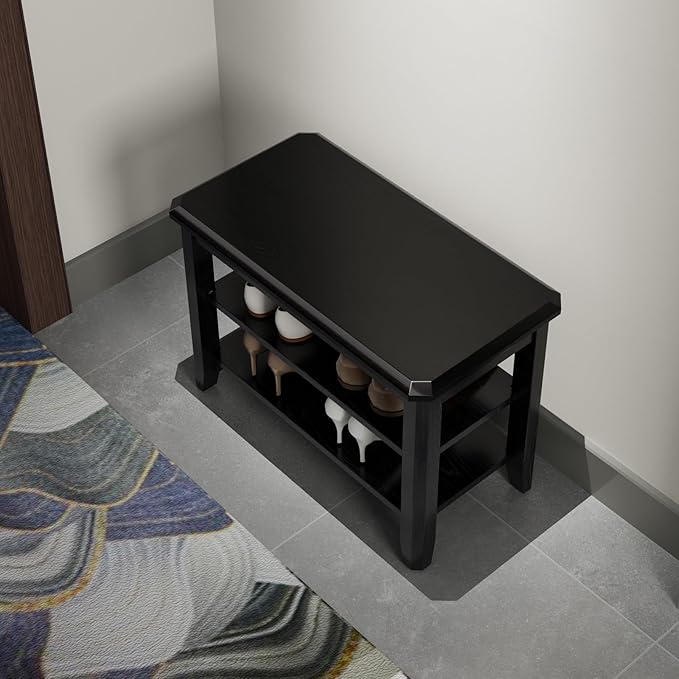 Wood Shoe Rack Bench for Entryway, 2 Tier Shoe Rack for Front Door Entrance, Shoe Bench with Shoe Storage for Entryway, Bedroom, 23.6"-NeatNest