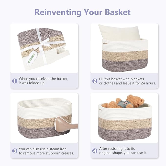 Cotton Rope Storage Basket, 15x10x9 Inches, Woven Basket for Shelves, Clothes, Toys, Towels, Books, and Laundry, Durable and Stylish, Rainbow (1 Pack)-NeatNest