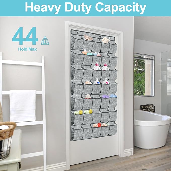 35 Pockets Over the Door Shoe Organizer, Hanging Door Shoe Rack for Closet, Large Shoe Storage Holder Zapateras Organizer for Shoes (Grey)-NeatNest