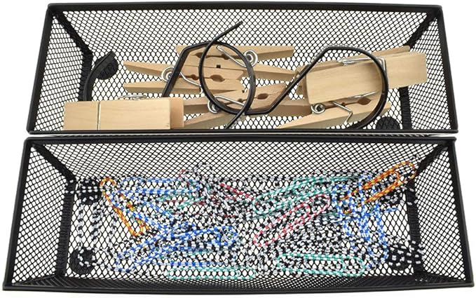 HAHIYO Stackable Mesh Tray Cup 9 x 3 x 2 inches Sturdy Container for Desk Drawer Organizer Collection for Home Office School kitchen Soft Foam Feet No Sharp Edges 2 Pack Black-NeatNest