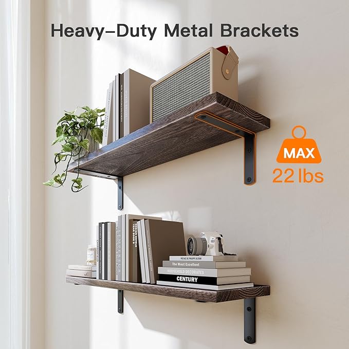 Amada Bathroom Shelves Over Toilet with Storage Basket, Floating Bathroom Wall Shelves for Home Organization & Wall Decor, Bathroom/Kitchen/Living Room Shelves–Rustic Brown-NeatNest