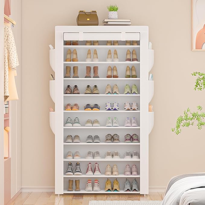Shoe Rack 10Tier Large Capacity 50-56Pairs Beautiful Tall Shoe Shelf Free Standing Storage Cabinet Entryway Closet-NeatNest