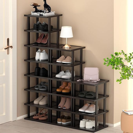 Vertical Shoe Rack - Tall Narrow Shoe Rack Organizer for Small Spaces,17 Tier Bamboo Shoen Shelf for Entryway,Closet,Corner,Doorway,Skinny Shoe Shelf Space Saving Shoe Storage,Free Stackable DIY-NeatNest