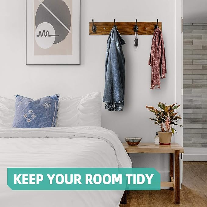 Coat Rack Wall Mounted, Wall Coat Rack with 4 Rustic Coat Hooks, 17” Entryway Ash Wood Coat Hanger Rail Hooks for Hanging Coats Hats, Perfect for Bedroom Bathroom Kitchen-NeatNest