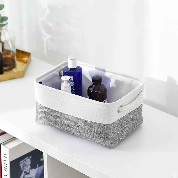 TheWarmHome Organization and Storage Basket for Shelves - 12x8x5.2 inch 1 Pack Fabric Storage Cubes, Collapsible Storage Bins for Closet Organizer Gift Cloth Toy (White & Grey)-NeatNest