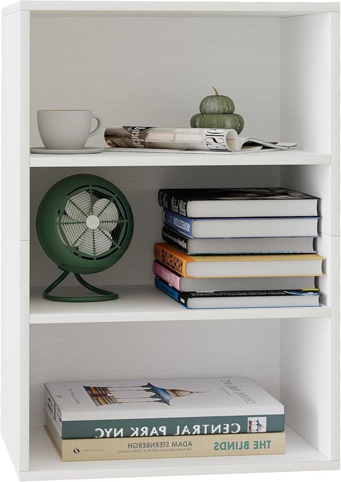 Garden 4 You Cube Storage Organizer, 3 Tiers Stackable Bookshelf, Wooden Display Bookcase With 3 Cubes, Small Cabinet for Living Room Bedroom, White-NeatNest