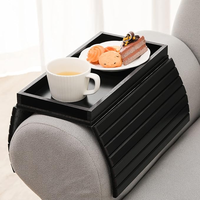 GEHE Bamboo Sofa Arm Tray, Foldable Couch Arm Tray Side Table, Anti-Falling Armrest Tables Cup Holder for Snacks, Drinks, Beers, Phone, Control, Flexible and Portable, Anti-Slip Bottom-NeatNest