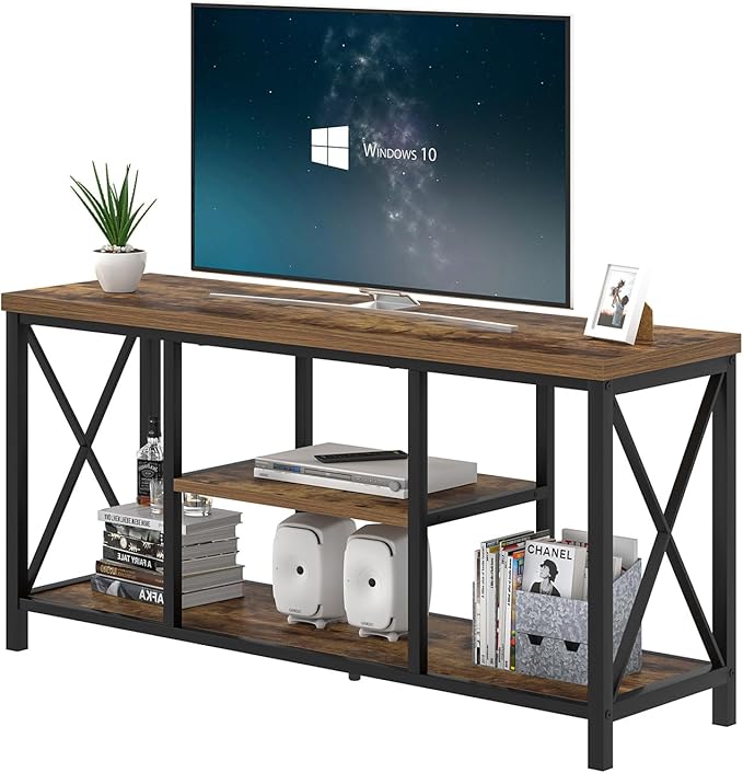 EXCEFUR TV Stand for Televisions up to 55 Inch, Modern Entertainment Center with Storage, Industrial Media TV Console Table for Living Room Bedroom, Rustic Brown 47 Inch
