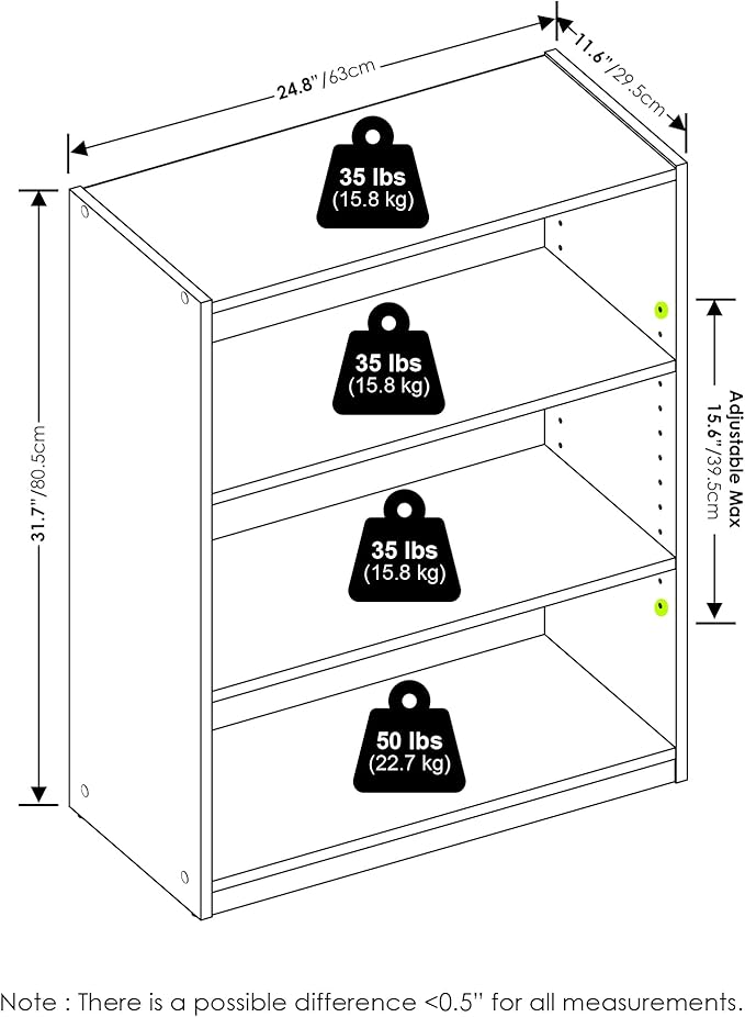 Furinno Gehry 3-Tier Bookcase, Bookshelf with Adjustable Shelves, White