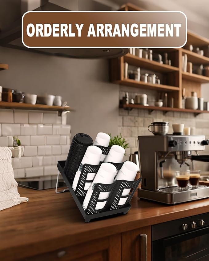 Coffee Cup Holder,Cup and Lid Dispenser with Stand,Disposable Cups Organizer,6 Slots,for Coffee Station,Bar,Office,Home,Restaurant,Breakroom,Countertop-NeatNest