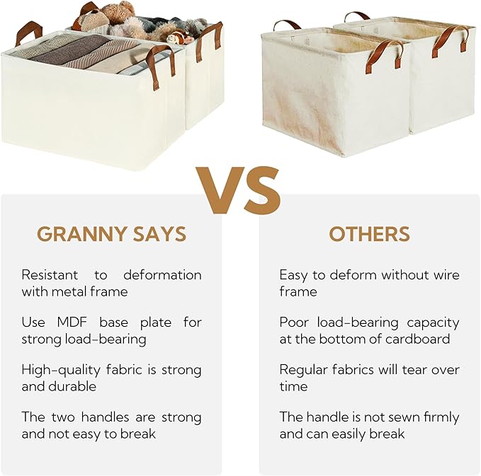 GRANNY SAYS Storage Baskets for Shelves, Closet Organizer Bins, Clothes Storage Bins with Metal Frame, Large Baskets for Organizing and Storage, Collapsible, Ivory, 2-Pack-NeatNest
