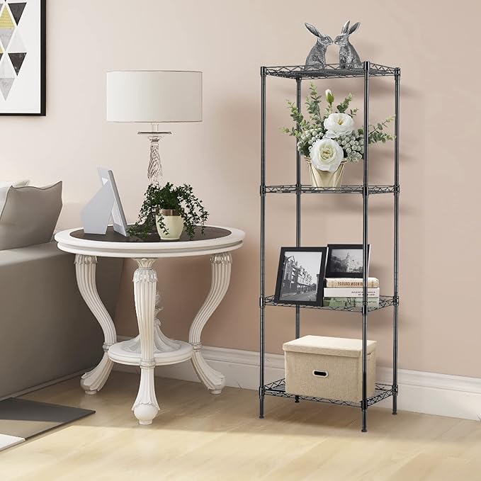 4 Tier Wire Shelving Unit, Height Adjustable Wire Shelves, Metal Storage Rack Organizer for Laundry, Kitchen, Bathroom, Pantry, Closet (11.8" D x 17.7" W x 49.6" H, Black)