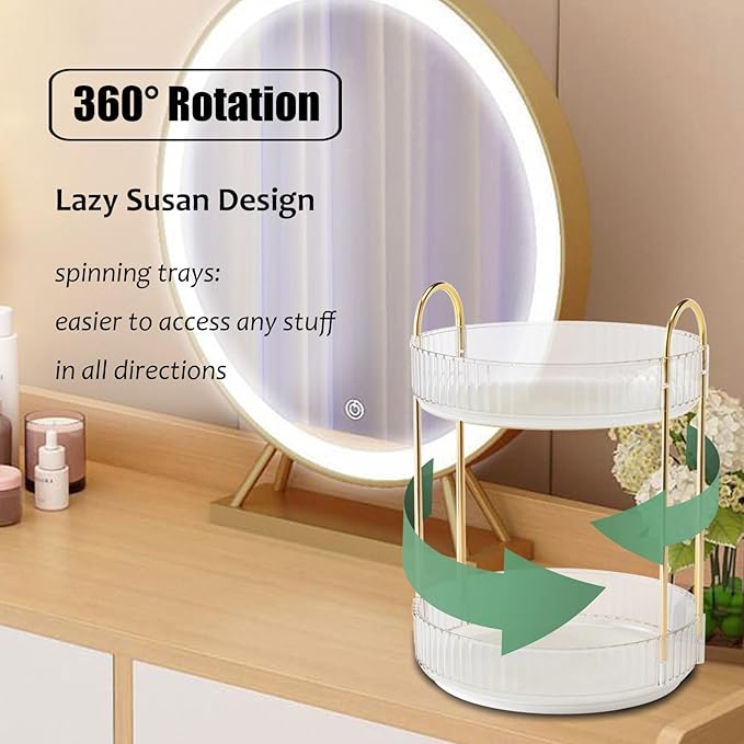 Rotating Makeup Organizer Countertop 2 Tier Lazy Susan Trays Clear Skincare Perfume Storage for Bathroom Counter Vanity, Transparent-NeatNest