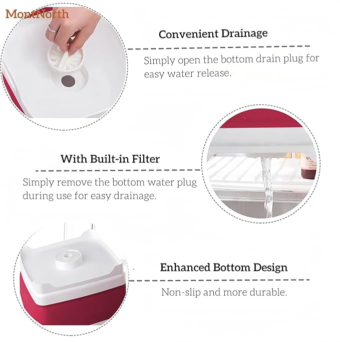 Collapsible Wash Basin 9L, Foldable Dish Tub with Drain Plug, Portable Collapsible Dish Basin, Camping Sink for Washing Dishes, Laundry & Kitchen Use (Viva Magenta)-NeatNest