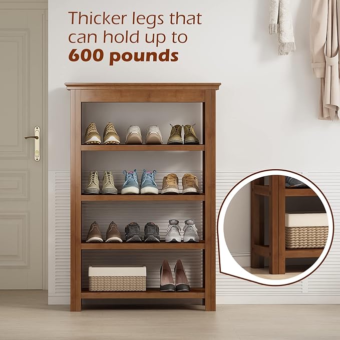 Bamworld Shoe Rack for Front Door Entrance Bamboo Shoe Organizer Free Standing Shoe Cabinet Narrow Shoe Storage Shelf for Entryway, Closet and Doorway Brown, 23.6"-NeatNest